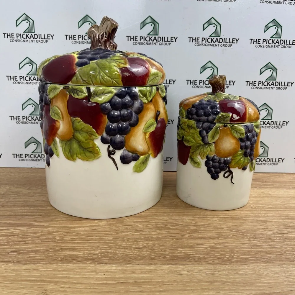 Vintage Better Homes & Gardens Sonoma Village Ceramic Fruit Canister Set 2pc